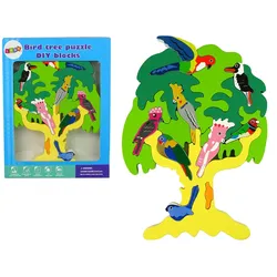 Hölzerne Baum-Vögel-Papageien-DIY-Holzpuzzle-Blöcke