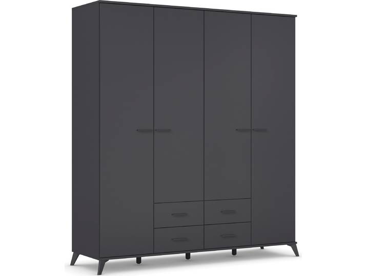 Drehtürenschrank RAUCH Lucena , grau (graumetallic), B:185cm H:203cm T:54cm, Holzwerkstoff, Schränke, Drehtürenschrank, mit schräg ausgestellten Füssen im Monochrom-Stil