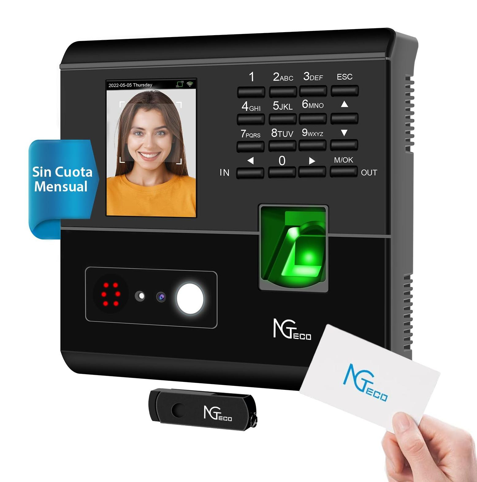 Dripio Tijdsregistratieterminal met gezichtsherkenning, vingerafdrukscanner en RFID-lezer, zwart