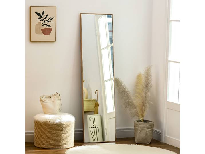 HOMCOM Miroir Sur Pied Rectangulaire Bois 147cm Naturel