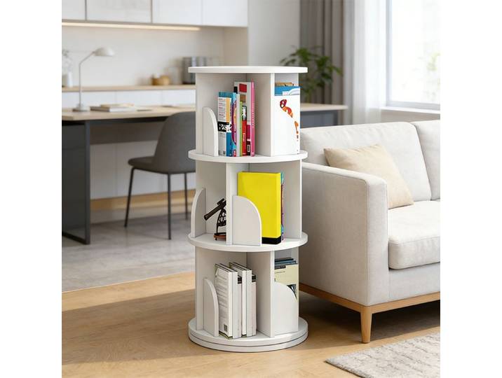 LVHCMFOHM Bibliothèque Pivotante 360° Blanc Étagère Rotative Ronde à 3 Niveaux 40x40x98 cm pour Salon/Chambre/Bureau