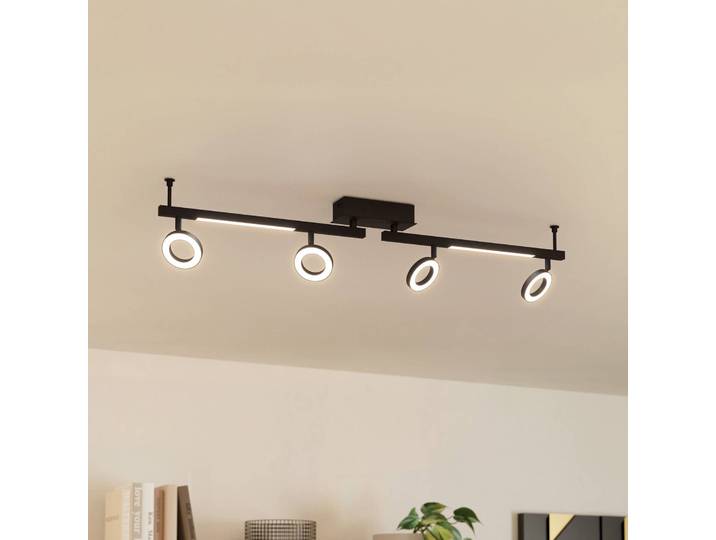 EGLO LED-Deckenspot Cardillio 2 schwarz mit vier Ringen, schwarz, für Wohn- / Esszimmer, Metall, Modern, LED Deckenlampe