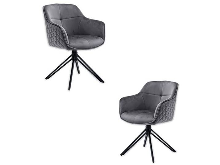 EMMA Esszimmerstühle 2er Set, Grau - Samt, schwarzes Metallgestell