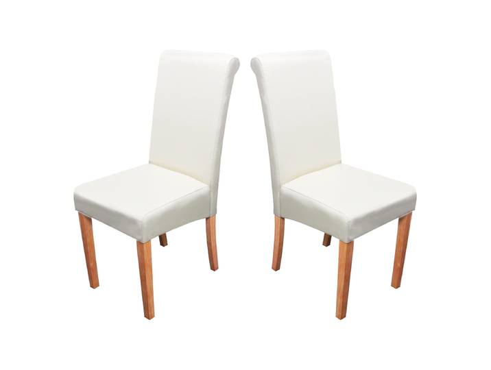 2er-Set Esszimmerstuhl Stuhl Küchenstuhl Novara II, Leder Creme, helle Beine
