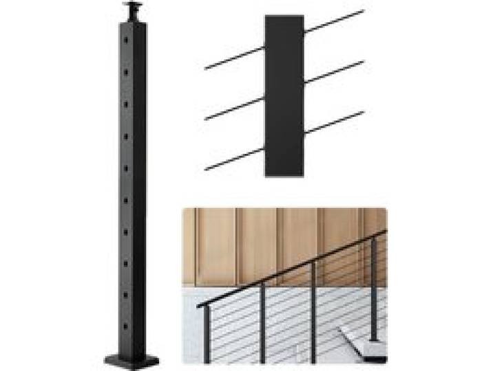 VEVOR Kabelgeländerpfosten, 914x50,8x50,8 mm, Geländerpfosten mit 30° vorgebohrten Löchern, SUS304 Edelstahl, gebogene Halterung, für Handlauf, Balustraden, Schwarz, 1JZLGZXHS914YIVIS001V0