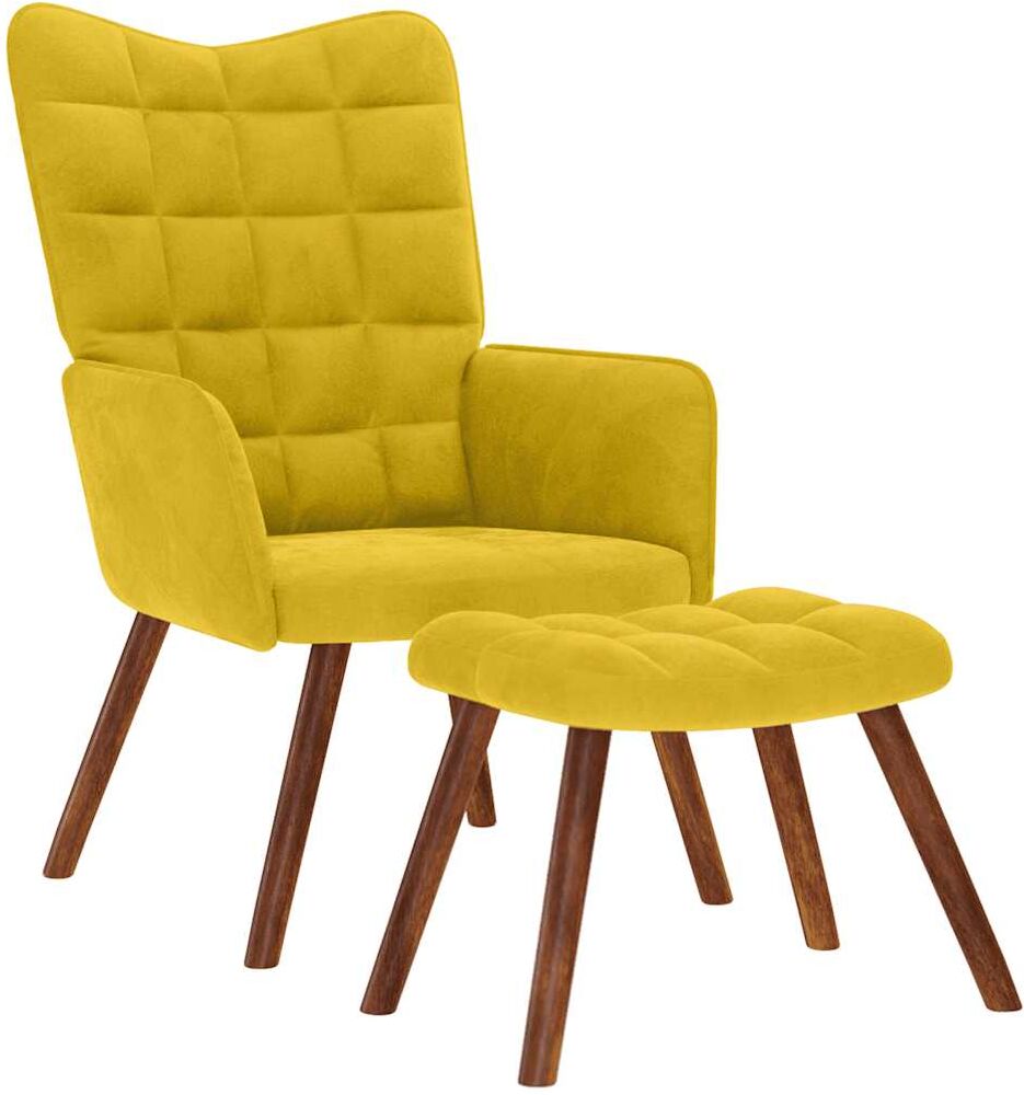 vidaXL Fauteuil relax avec tabouret en velours jaune