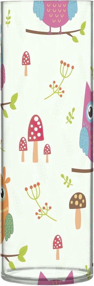 Decoratieve Cilinder Vaas met Beige Uiltjes - Onbreekbaar Plastic - Hoogte: 30 cm