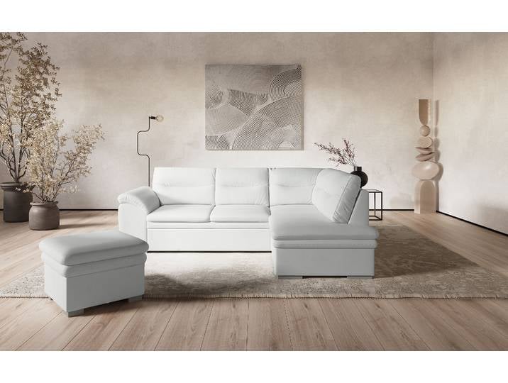 Ecksofa COTTA Leandra L-Form , weiß, B:250cm H:88cm T:90cm, NaturLEDER: Bitte beachten Sie, dass Lederbezüge mehr Nähte aufweisen als Stoffbezüge.;Kunstleder Softlux;NaturLEDER (echtes Rindsleder) in Sitz und Rücken.;Luxus-Microfaser (100% Polyester), Sofas, Ecksofa, wahlweise mit Schlaffunktion & Bettkasten