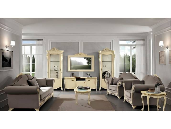 Xlmoebel TV-Schrank Klassischer Holz-TV-Schrank in Beige mit Stauraum (Set 2tlg. (TV-Schrank + TV-Rahmen) Hergestellt in Europa