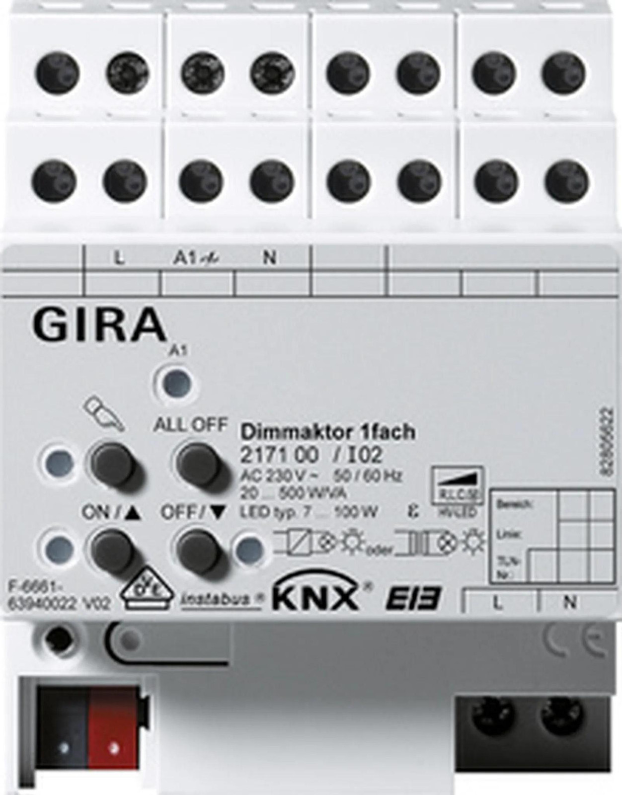 Gira KNX dimmodule, 1-kanaals, 500 W/VA, met handbediening