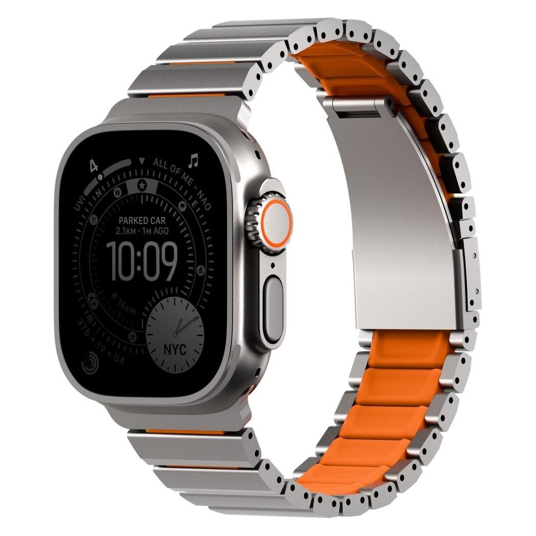 Uniq Strova Flex Strap for Apple Watch 44/45/46/49mm Silver Orange (Silicon, Stainless Steel) (8886463697825)