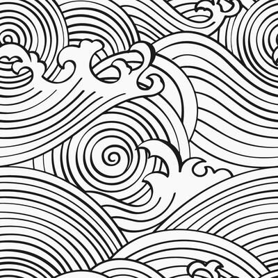 RoomMates Black & White Asian Waves Peel and Stick Wallpaper