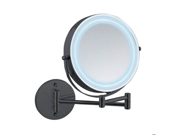 WENKO Miroir Mural Grossissant x5 Éclairage LED LUMI Miroir de Maquillage Rond Montage sans perçage Noir 25 5x32x4-35 cm