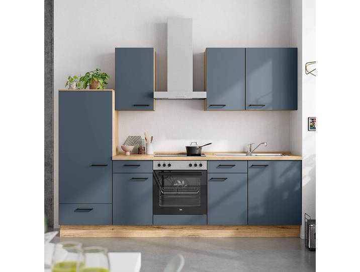 Küchenzeile Low-Line Easytouch Kombi B 270cm Ausrichtung links Blau/Dunkelblau ohne Elektrogeräte