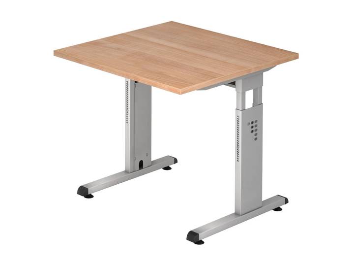 MEGA 8 S Schreibtisch 80 x 80 höhenverstellbar Nussbaum/Silber