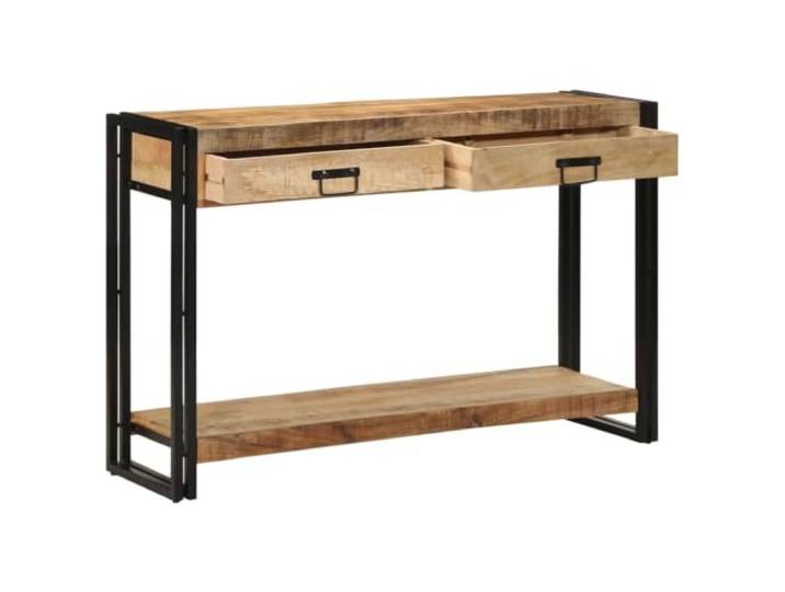 Konsolentisch mit Schublade Massivholz Mango Braun 120 x 33 x 75 cm Massives Mango Holz, Stahlrahmen, Schublade mit Griff, schmale Form, Indoor Nutzung, Flur und Wohnzimmer