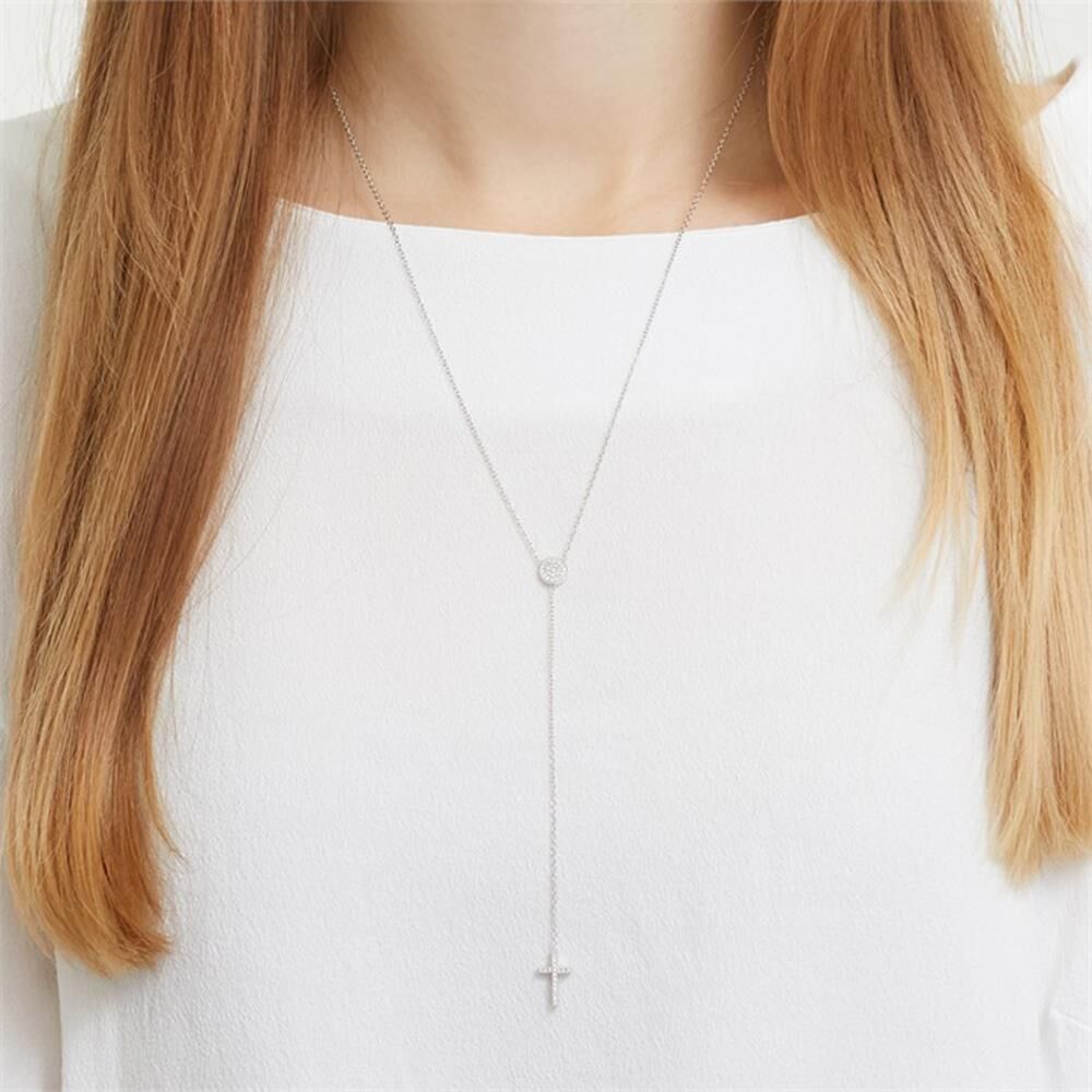 Unique Y-Kette Sterlingsilber Kreuz Zirkonia silber