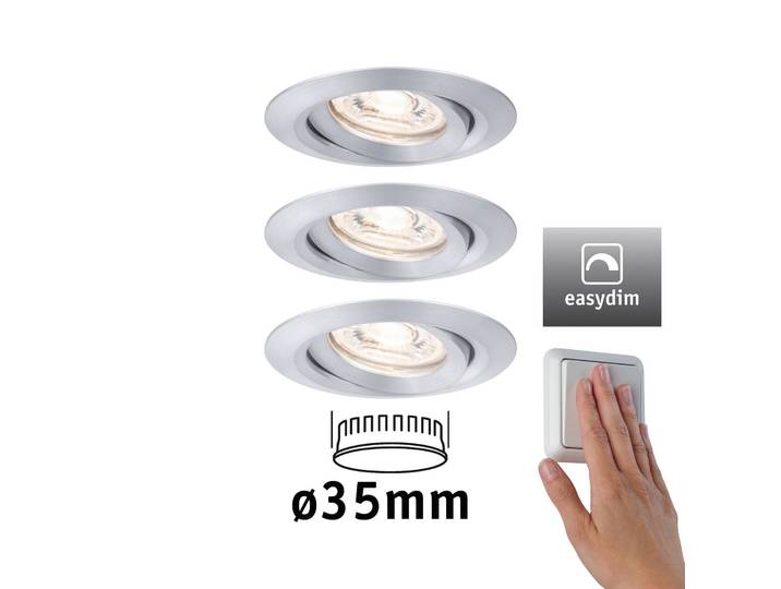 Paulmann Nova mini Plus LED easydim 3er alu Mini Plus, dimmbar, alu / grau / zink, für Wohn- / Esszimmer, Aluminium, Modern, Einbauleuchte
