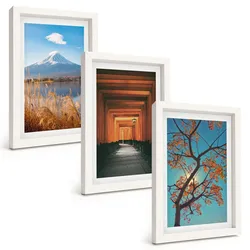 BILDER SET 3er Set - 20x30 cm Weißer Rahmen - Japanische Naturlandschaften