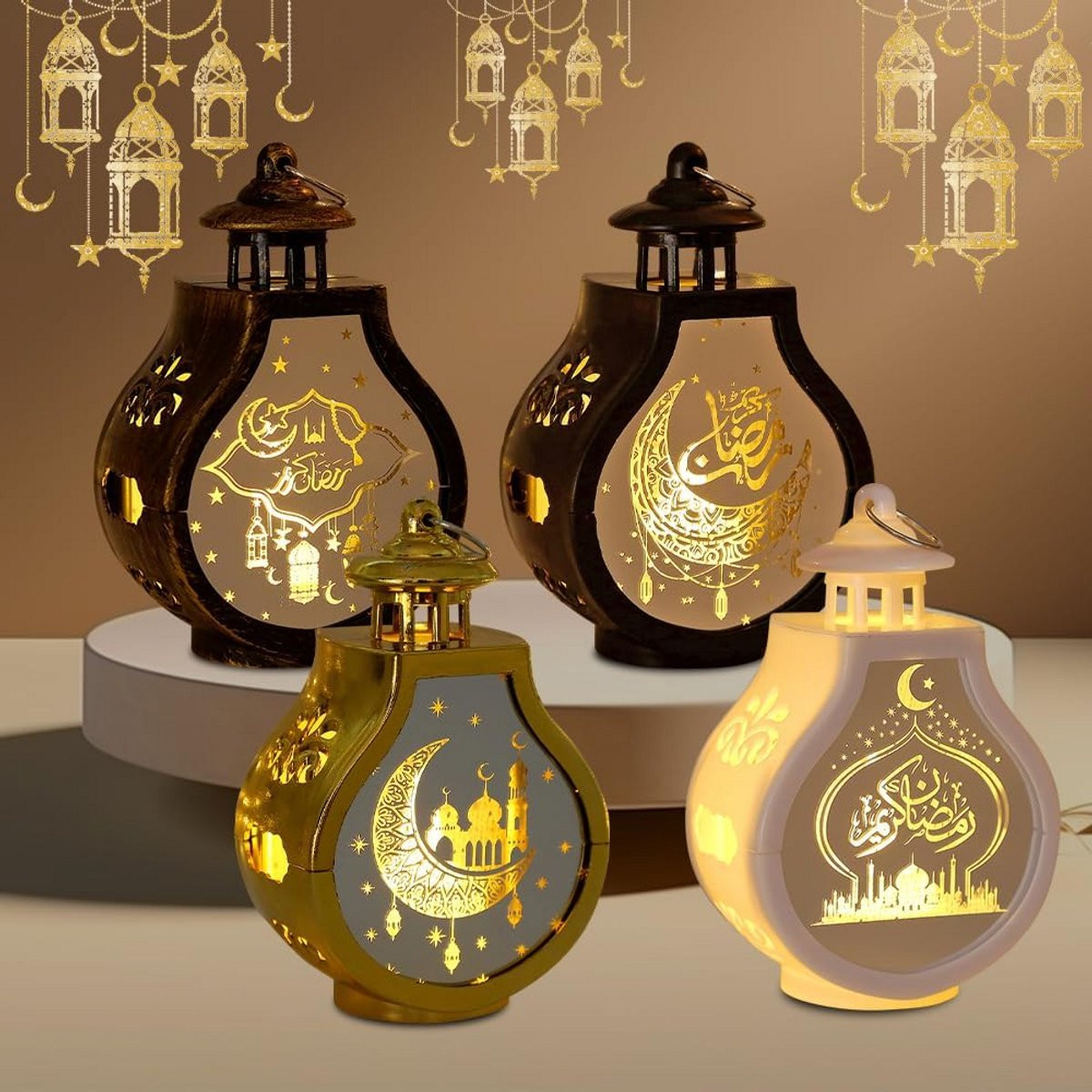 Decoratieve Ramadan Lantaarn met Warme LED Verlichting Maan & Ster Tafeldecoratie