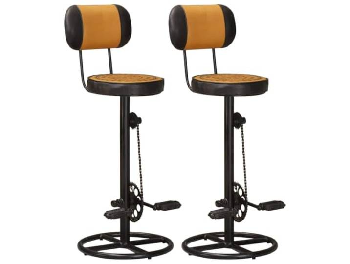 Kaorsrow Barhocker 2er Set Echtleder Barstühle mit Lehne Braun Schwarz Industrieller Tresenstuhl mit Fahrradpedalen für Küche und Wohnbereich, bequem gepolsterter Sitz, bis 110 kg tragfähig.