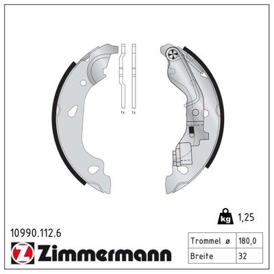 ZIMMERMANN Bremsbackensatz 10990.112.6 Hinterachse für Fiat