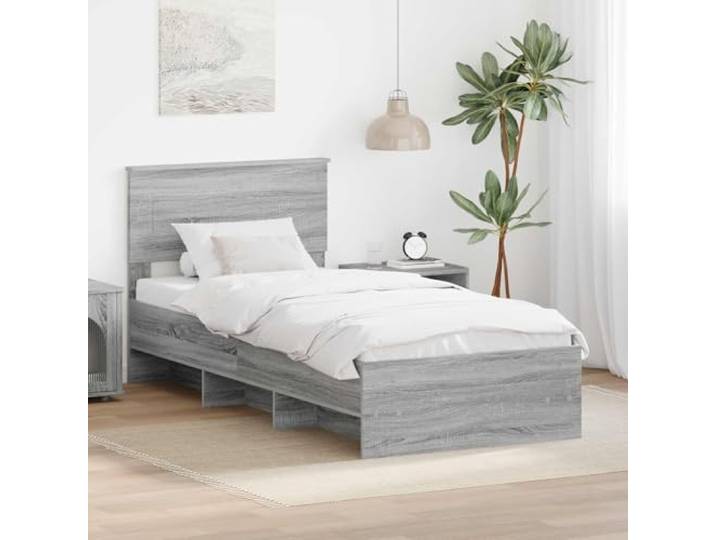 RJPLMFV Bettgestell, grau, Sonoma, 120 x 123 cm, Holz, Technik Mit integriertem Kopfteil, modernes Design, robuste Struktur, einfache Reinigung