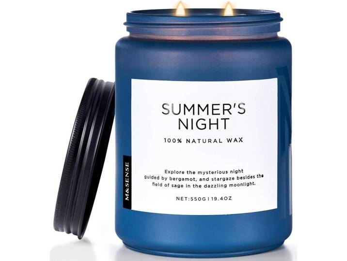 Duftkerze Sommernacht 550g Sojawachs mit 2 Dochten, Blau, Paraffin, 13 cm, Dekoration, Kerzen & Kerzenhalter, Duftkerzen