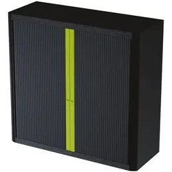 easyOffice Rollladenschrank Motiv grüner Mittelstreifen auf schwarzem Hintergrund silber, 110x104x41.5 cm