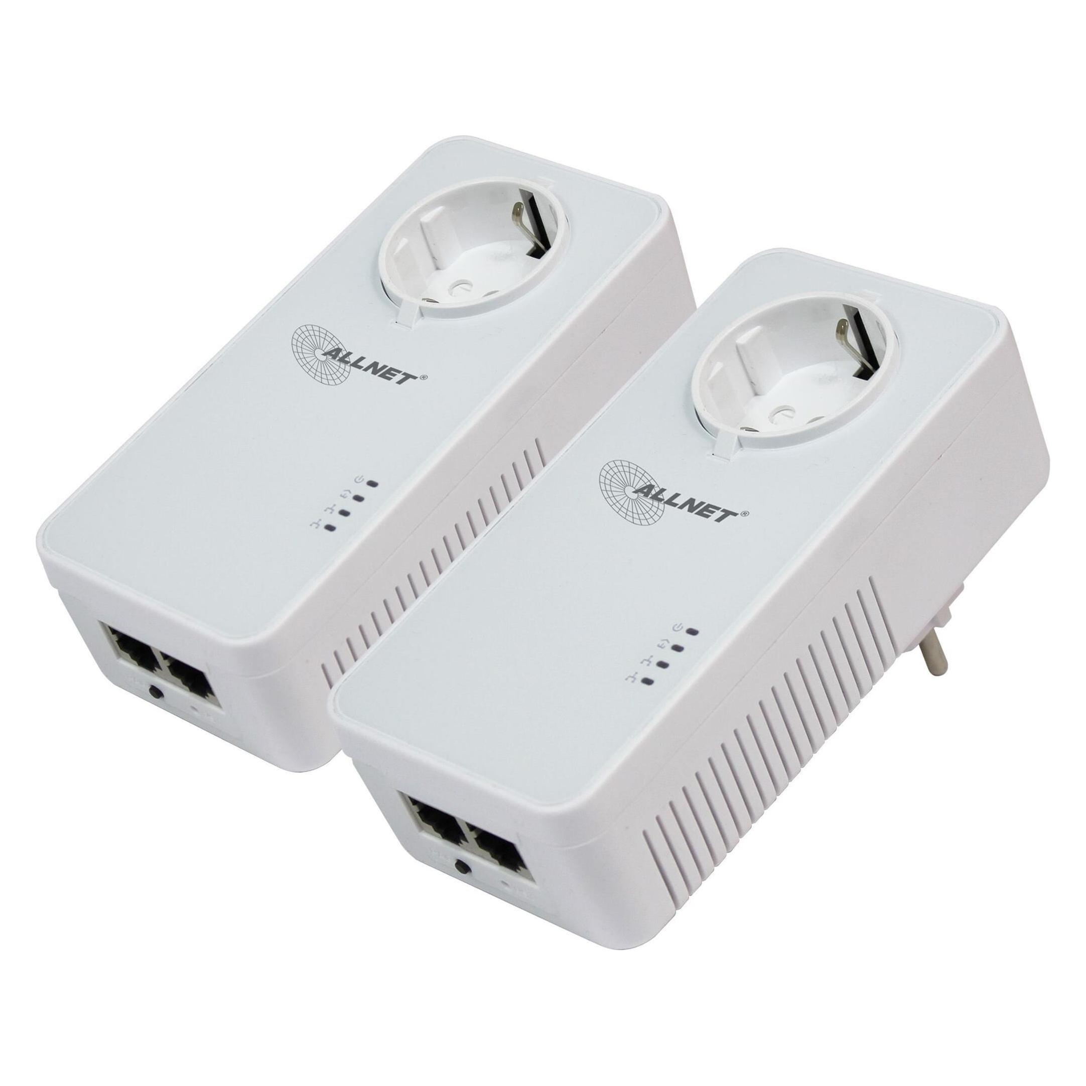 Allnet Powerline 1200Mbit 2er Bundle Bridge RJ45 HomePlugV2 "SmartLink" Passtrough ALL1681205v2 (1200 Mbit/s) (ALL1681205v2Double)