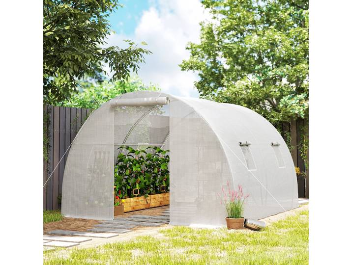 Outsunny Serre Tunnel 9m² Bâche PE Châssis Acier Blanc
