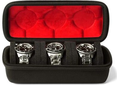 Inspired Finds EliteTime Travel Watch Roll 2 3 5 Slot Hard Organizer Case 3 Slot Black