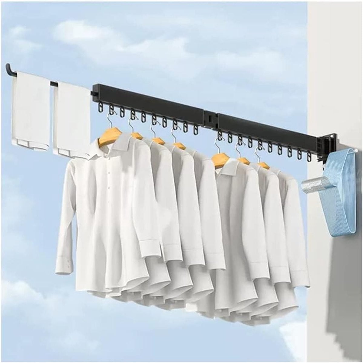 Intrekbaar Wandrek Kleding Zwart - 147 cm