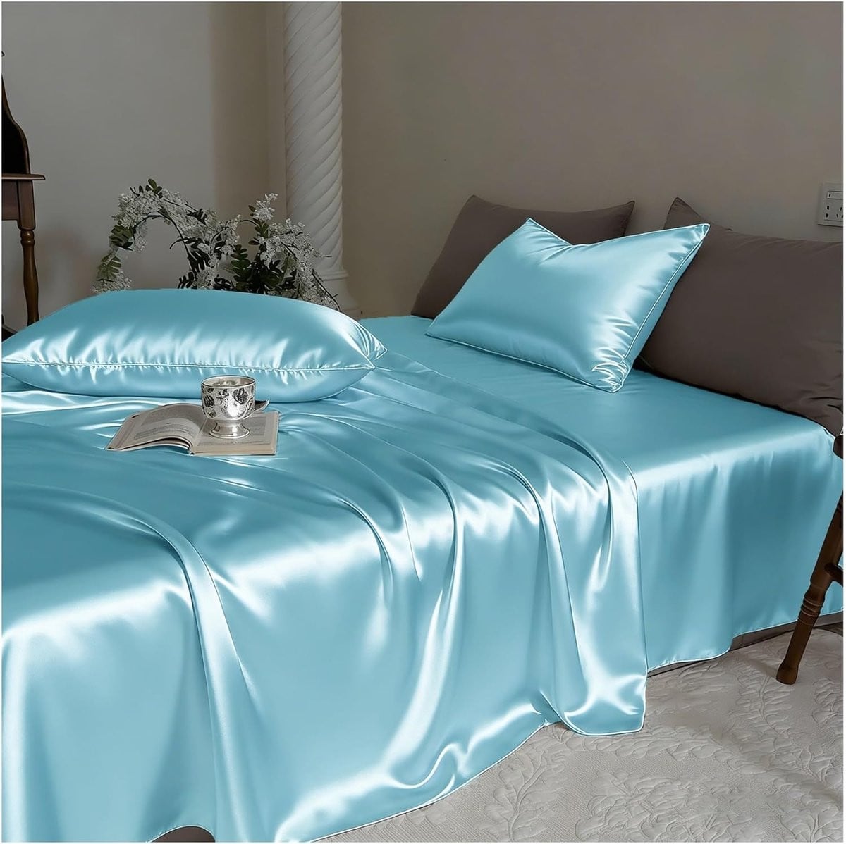 Satijnen Plat Laken Blauw 230x250 cm