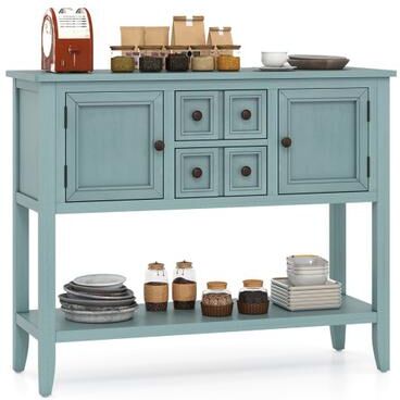 Costway Buffet Sideboard Cabinet with 2 Doors and 2 Drawers-Blue