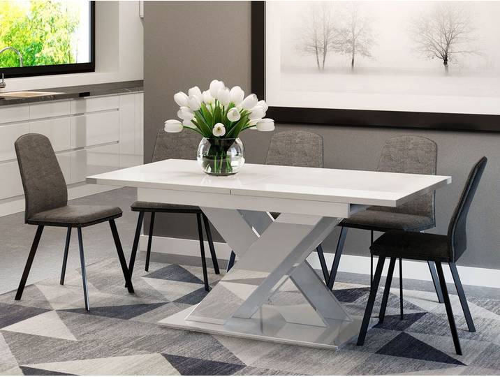 MIRJAN24 Esstisch Bronx, Stilvoll Ausziehbar Esszimmertisch, Design Tisch, Esszimmer (Farbe: Weiß Hochglanz)