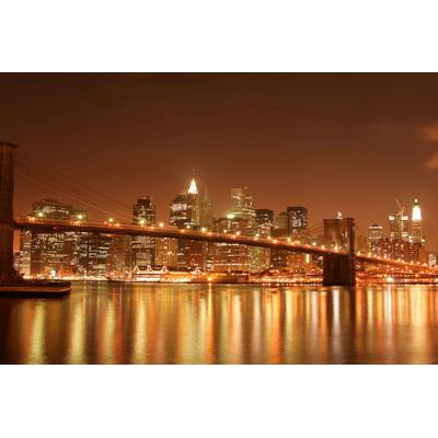 Fototapete PAPERMOON "Brooklyn Bridge bei Nacht", bunt, B:4m L:2,6m, Vlies, Tapeten