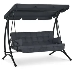 M MCombo 3-Sitzer Hollywoodschaukel mit Liegefunktion, mit Extradickem Sitzkissen & Sonnendach, Gartenschaukel bis 300kg Belastbar, 201x125x173 cm, Schaukelbank Outdoor Wetterfest 4095 (grau)