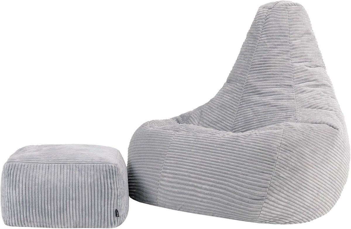 Grijs Zitzak met Hocker - XXL Fauteuil van Zachte Corduroy Stof