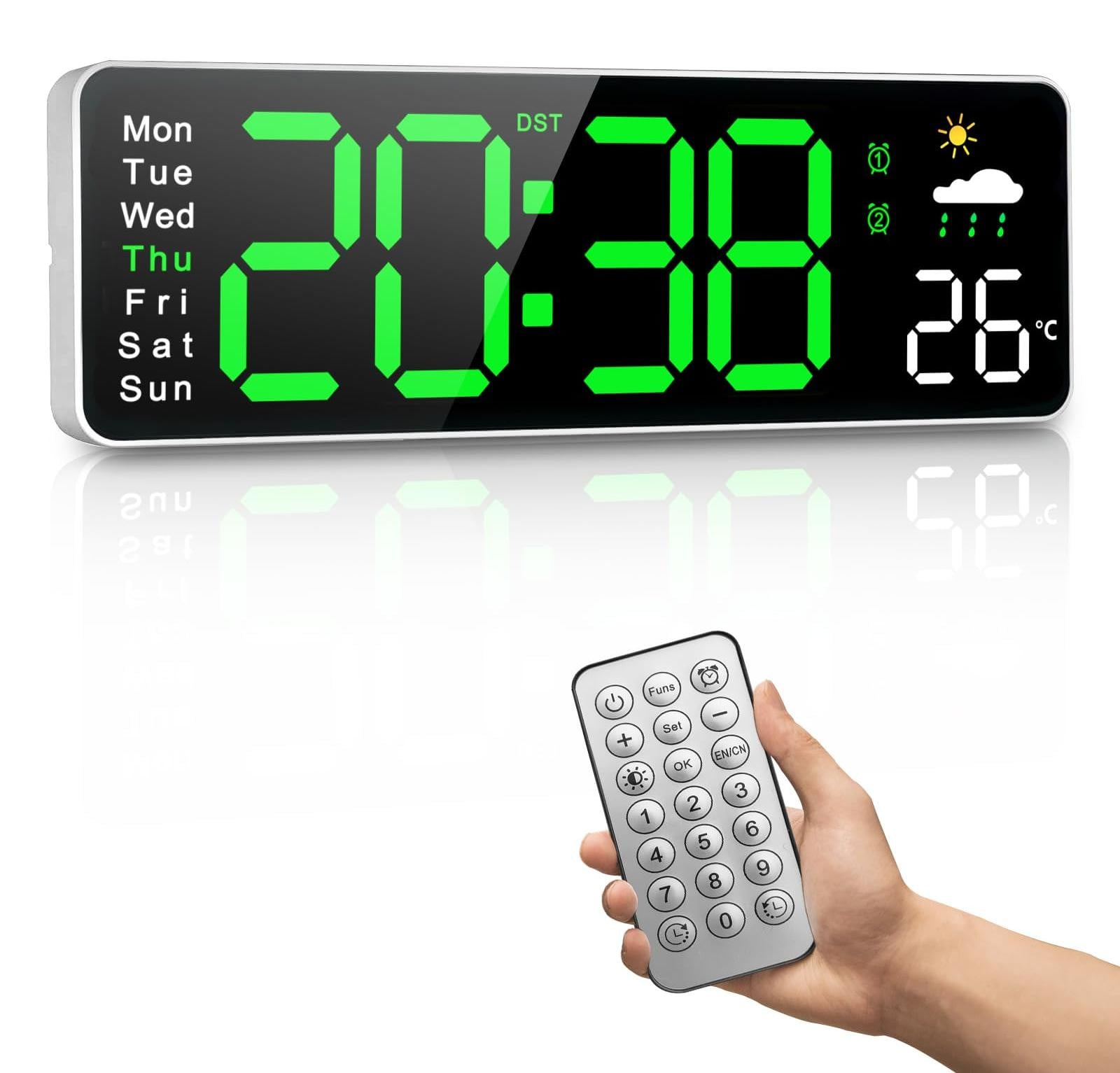 Dripio Digitale LED Wandklok met Weerweergave, 12 inch, Groen