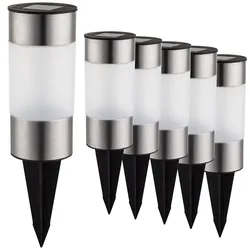 6x LED Solarlampe Edelstahl Außen Gartenlampe Wegeleuchte LED Solar Steckleuchte, Durchmesser x Höhe 6,5 x 23,5 cm