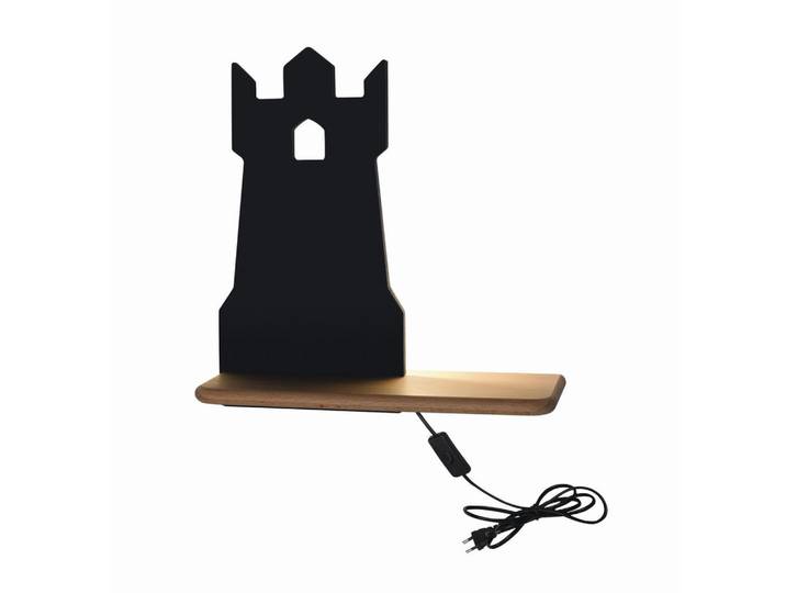 Kinderwandleuchte Tower, Schwarz, Holz, Metall, Eiche, 12x28.5x27 cm, RoHS, Europäischer Sicherheitsstandard, Schnurschalter, einfach zu transportieren, Lampen & Leuchten, Innenbeleuchtung, Kinderzimmerlampen, Kinderwandleuchten