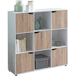 Standregal mit 9 Fächern, Weiß/Sonoma, Stauraum für Bücher/Dekoration. 89x29x91 cm | Kadima Design
