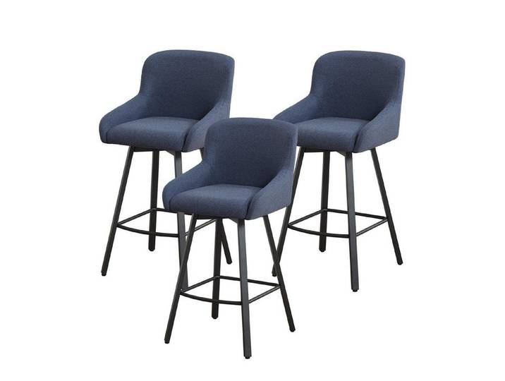 LuxusKollektion Barhocker Barhocker Drehstuhl 3er Set Hochlehner Fußstütze Blau-stoff 3er set