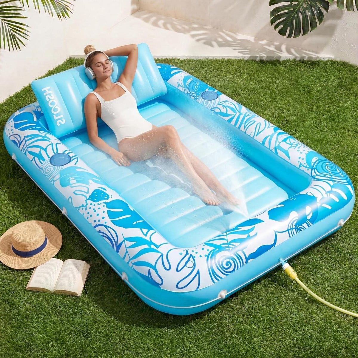 Opblaasbaar Loungemeubel Zonnebed met Bekerhouders - Zonbruin - 178 x 117 cm