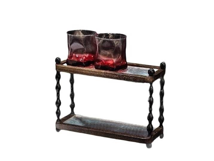 VNCdfhETs Tassenhalter-Ständer Retro Zweischichtiges Tassenregal Becher Kaffeetasse Desktop-Aufbewahrungsregal für Küchenarbeitsplatten(28x12x21cm)