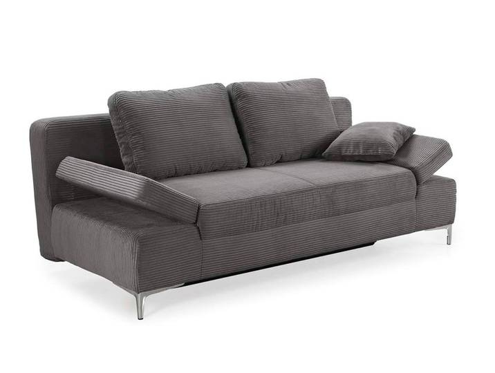 Schlafsofa Federkern Armlehnen verstellbar Couch Bettkasten Cord Dunkelgrau / 15204