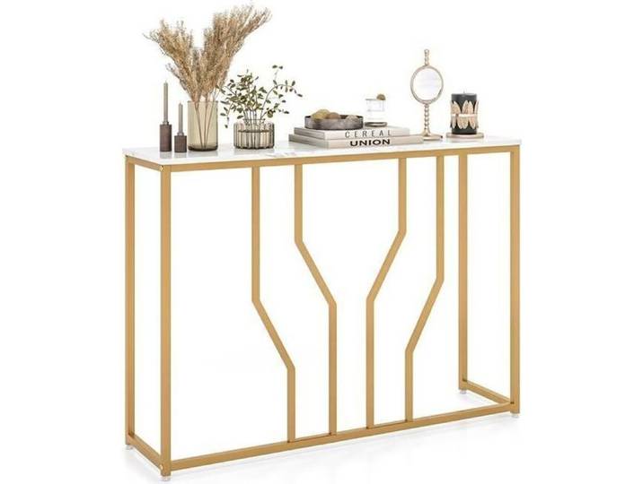 DREAMADE Table Console d'Entrée avec Cadre en Métal Géométrique Plateau en Faux Marbre Dispositif Anti-Basculement 110X30X80CM