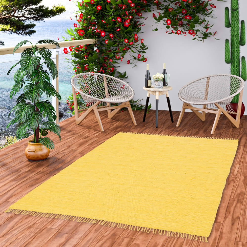 Pergamon Tapis en coton uni jaune 120x180 cm Jaune 180x1x120cm