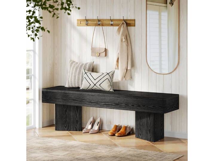 Banc d'entrée - LITTLE TREE - Piètement prismatique - 120×30×45 cm - Noir - Bois massif